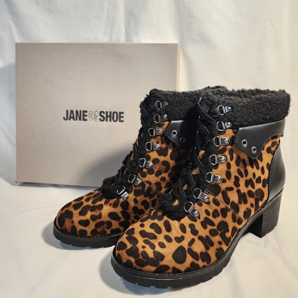 JANE AND THE SHOE Leopard Print Lace-Up Boots